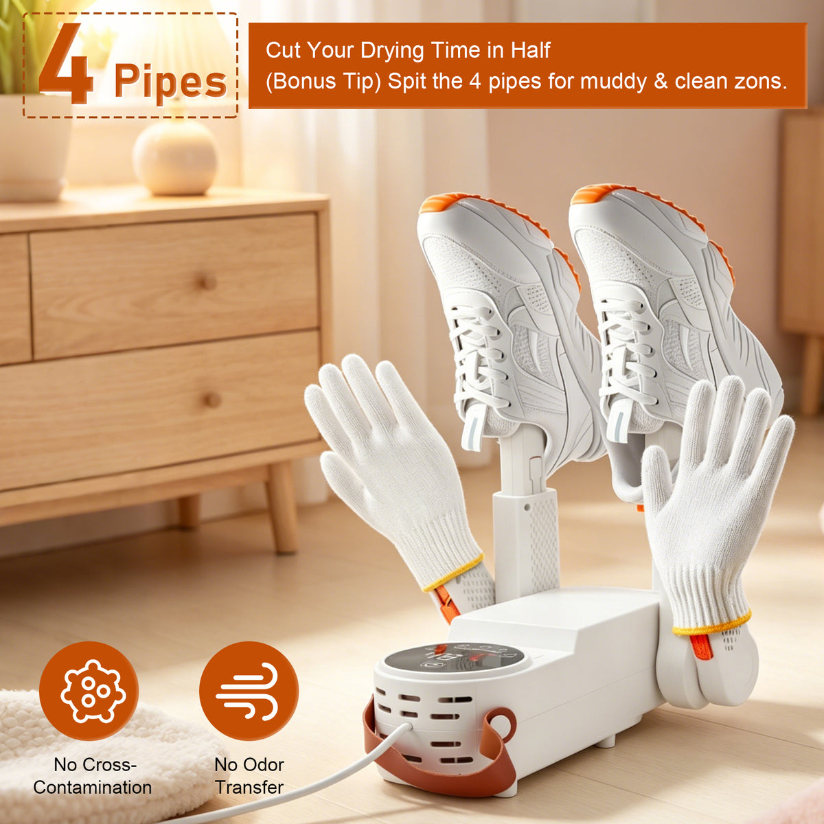 Boot Dryer, Shoe Dryer, Electric Gloves Warmer, 4-Pipes with Timer, Quiet Portable Warmer for Ski Boots, Shoes, Gloves, Socks, Hats