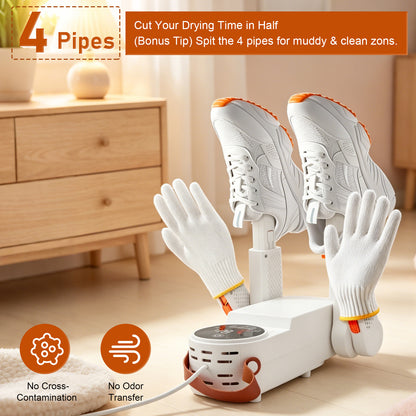 Boot Dryer, Shoe Dryer, Electric Gloves Warmer, 4-Pipes with Timer, Quiet Portable Warmer for Ski Boots, Shoes, Gloves, Socks, Hats