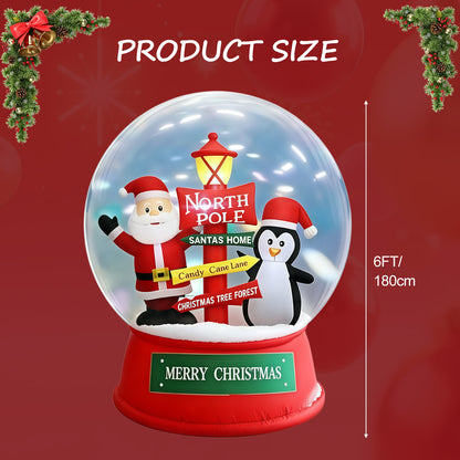 Christmas Inflatables Decorations, 6FT Inflatable Xmas Snow Globe with Built-in Rotating Lights, Lighted Blow Up Santa & Penguin in Snowing Globe for Holiday Lawn Yard Garden