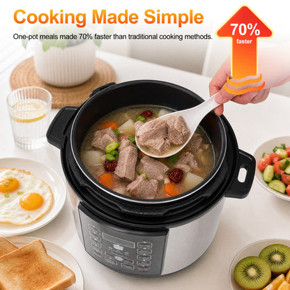 6.5 Quart 12-in-1 Electric Pressure Cooker with Multi-Function Features and Stainless Steel Pot, Silver