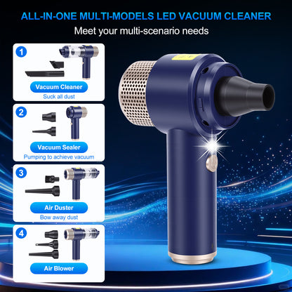 4-in-1 Cordless Vacuum Cleaner, 12000PA Portable Handheld Vacuum Cordless, with Brushless Motor, for Car, Home, Office,Blue + Gold