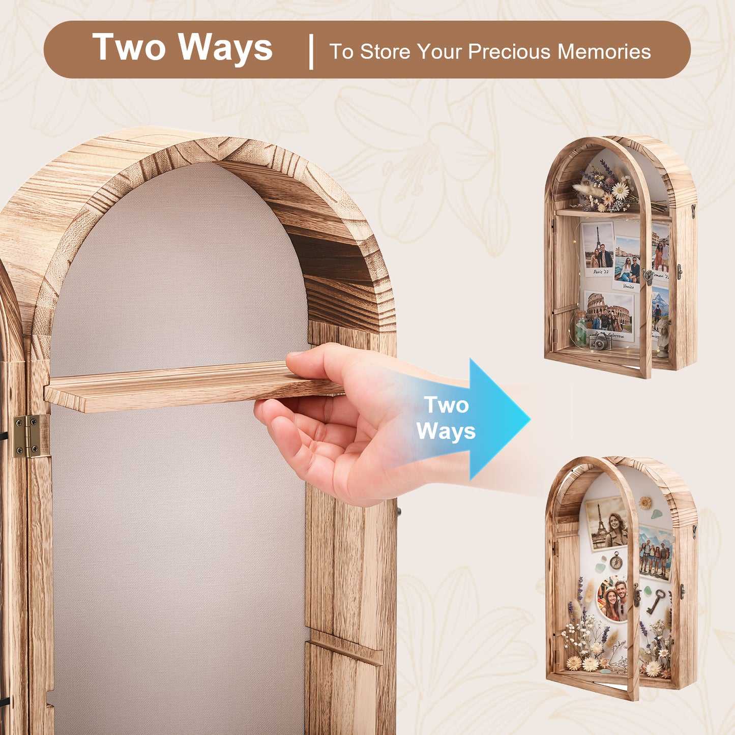 Shadow Box Frame, 11x17 Display Cases with Removable Shelves, Picture Frame Wedding Bouquet Memorabilia Medals Photos Memory Box for Keepsakes