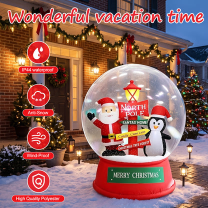 Christmas Inflatables Decorations, 6FT Inflatable Xmas Snow Globe with Built-in Rotating Lights, Lighted Blow Up Santa & Penguin in Snowing Globe for Holiday Lawn Yard Garden