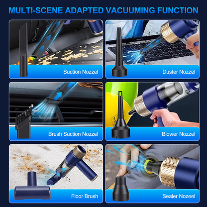 4-in-1 Cordless Vacuum Cleaner, 12000PA Portable Handheld Vacuum Cordless, with Brushless Motor, for Car, Home, Office,Blue + Gold
