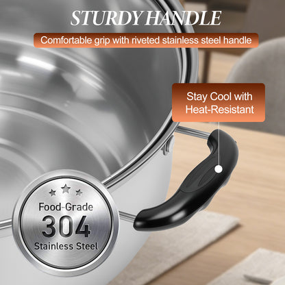Stainless Steel Pots Sets 10 Piece, Kitchen Cookware Set Saucepan with Glass Lid Stockpot Soup Pot with 2 Ear Handle For Cooking Dishwasher