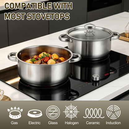 15 Piece Stainless Steel Cookware Set, Pots and Pans Set with Lids Non Toxic, Kitchen Induction Cookware with Utensil Sets For Oven & Dishwasher ,Heavy Premium Kitchen Cooking