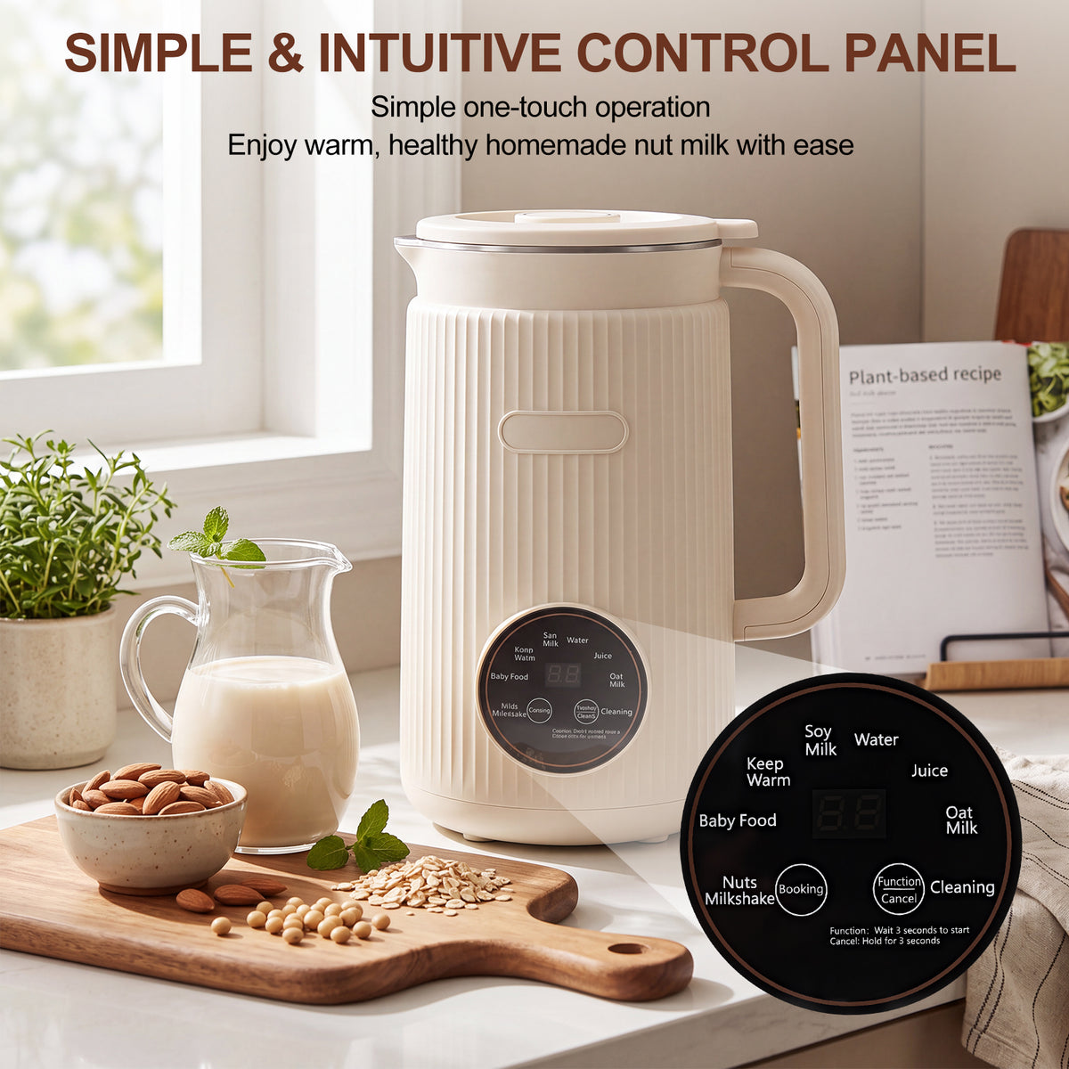 8 in 1 Nut Milk Maker Blender, 40oz Homemade Soy, Almond, Oat, Coconut, Plant Based and Non Dairy Beverages, Automatic Soybean Machine With Delay Start/Keep Warm/Boil Water, Cream