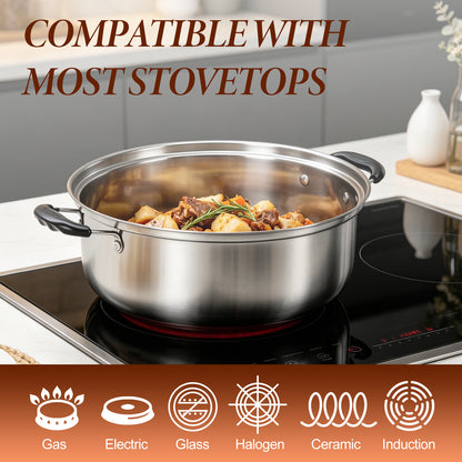 Stainless Steel Pots Sets 10 Piece, Kitchen Cookware Set Saucepan with Glass Lid Stockpot Soup Pot with 2 Ear Handle For Cooking Dishwasher