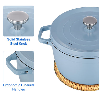 5.5 QT Enameled Cast Iron Dutch Oven Pot with Lid, Dual Handles, Non-Stick Coating for Bread Baking & Cooking, Blue
