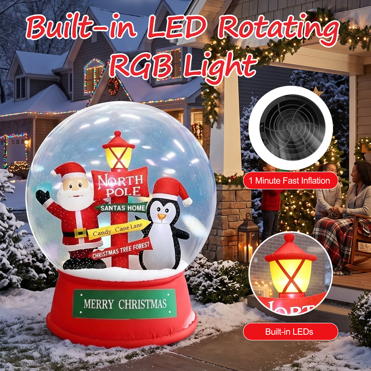 Christmas Inflatables Decorations, 6FT Inflatable Xmas Snow Globe with Built-in Rotating Lights, Lighted Blow Up Santa & Penguin in Snowing Globe for Holiday Lawn Yard Garden