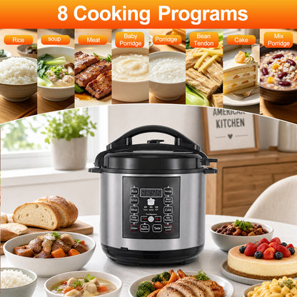 6.5 Quart Electric Pressure Cooker, 12-in-1 Multi-Functional Slow Cooker, Rice Cooker, Saute Pan, Soup Pot, Egg Cooker, Warmer, Preset Cooking, Stainless Steel