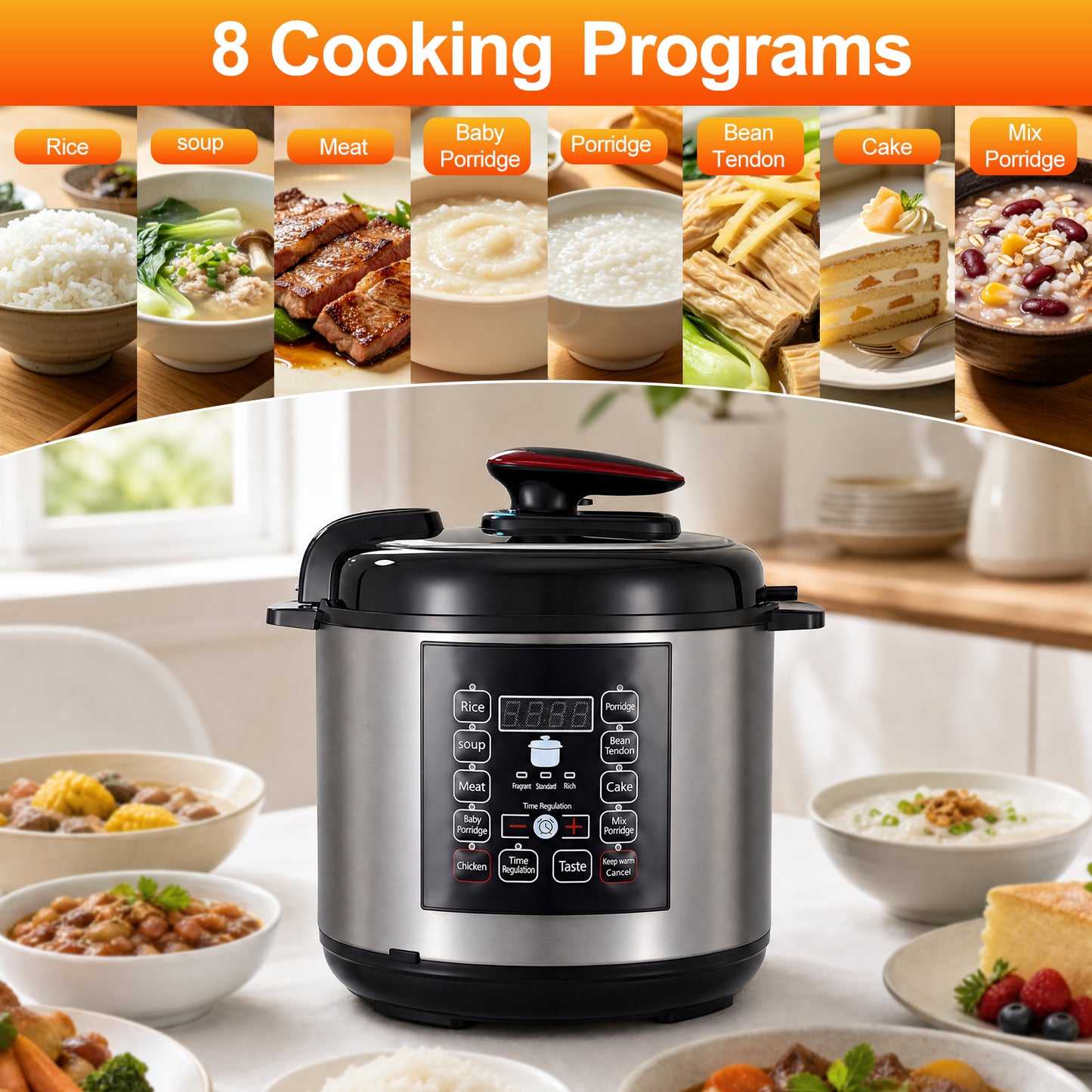 6.5 Quart 12-in-1 Electric Pressure Cooker with Multi-Function Features and Stainless Steel Pot, Silver