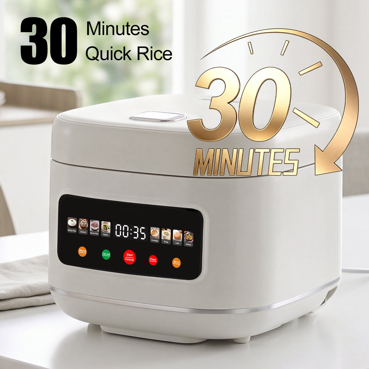 Digital Rice Cooker, 8-Cup 5.5QT Rice Maker, 8-in-1 Smart Multi-Cooker, 24-Hour Timer & Keep Warm, Non-Stick Inner Pot, White