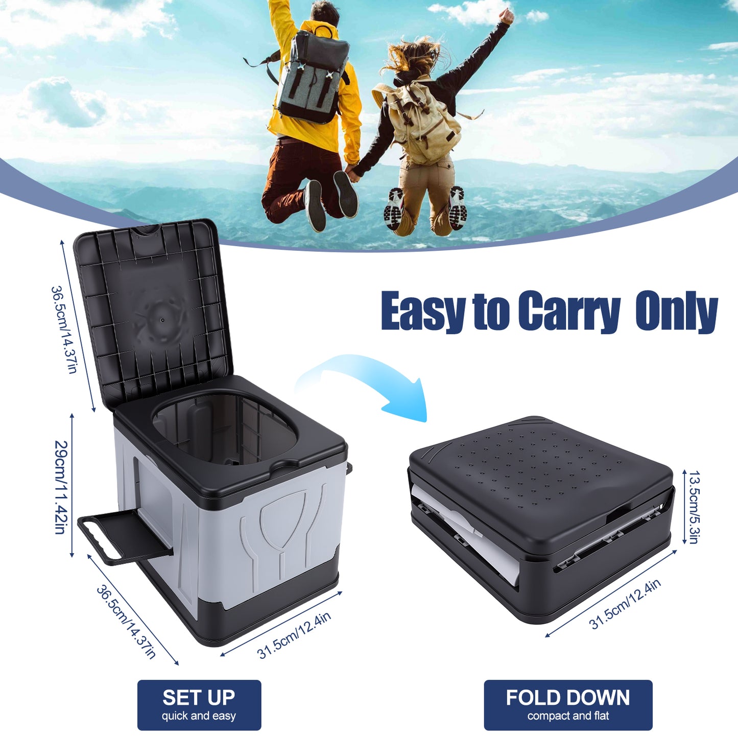 Portable Car Toilet,Foldable Outdoor Toilet with Handles & Storage Bag for Cars, Hiking, Beaches and Camping Use, Gray