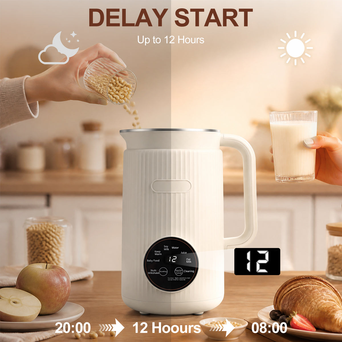 8 in 1 Nut Milk Maker Blender, 40oz Homemade Soy, Almond, Oat, Coconut, Plant Based and Non Dairy Beverages, Automatic Soybean Machine With Delay Start/Keep Warm/Boil Water, Cream