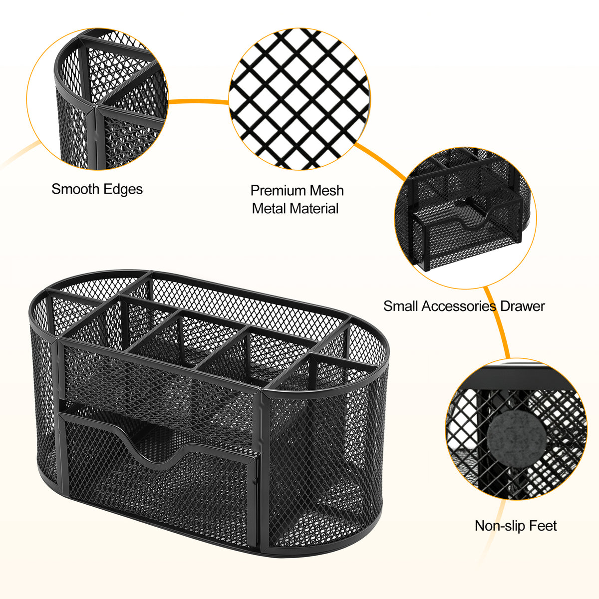 Mesh Desk Organizer, Desk Organizers and Accessories, Pen Holder with Drawers for Office Supplies, Black