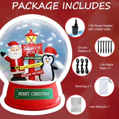 Christmas Inflatables Decorations, 6FT Inflatable Xmas Snow Globe with Built-in Rotating Lights, Lighted Blow Up Santa & Penguin in Snowing Globe for Holiday Lawn Yard Garden