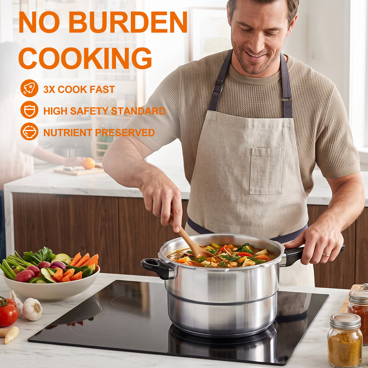 7.5 QT Aluminum Pressure Cooker Nonstick, Explosion-Proof Fast Cooking Cookware, Large-Capacity High Pressure Pot