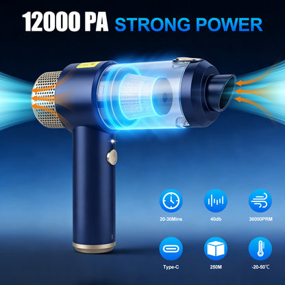 4-in-1 Cordless Vacuum Cleaner, 12000PA Portable Handheld Vacuum Cordless, with Brushless Motor, for Car, Home, Office,Blue + Gold