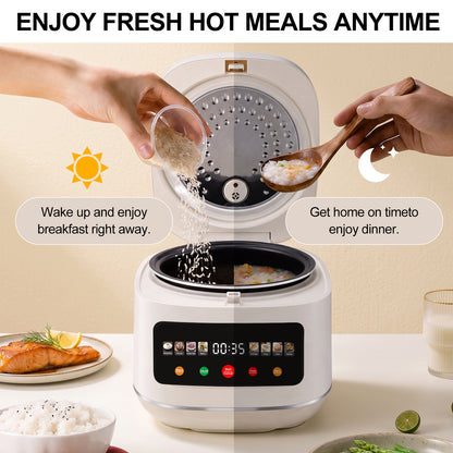 Digital Rice Cooker, 8-Cup 5.5QT Rice Maker, 8-in-1 Smart Multi-Cooker, 24-Hour Timer & Keep Warm, Non-Stick Inner Pot, White