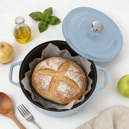 5.5 QT Enameled Cast Iron Dutch Oven Pot with Lid, Dual Handles, Non-Stick Coating for Bread Baking & Cooking, Blue