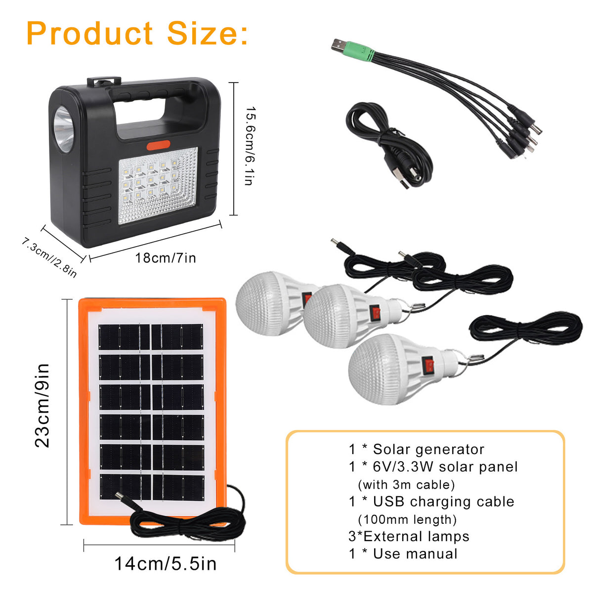 Portable Power Generator Station,12000mah Solar Panel Power Kit Battery Pack Power Station + 3 Bulbs for Outdoor Camping