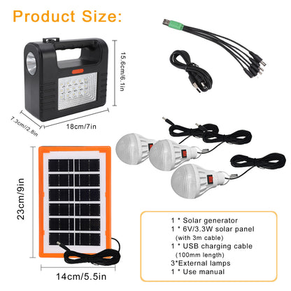Portable Power Generator Station,12000mah Solar Panel Power Kit Battery Pack Power Station + 3 Bulbs for Outdoor Camping