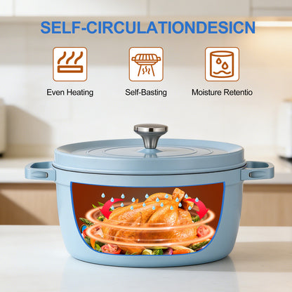 5.5 QT Enameled Cast Iron Dutch Oven Pot with Lid, Dual Handles, Non-Stick Coating for Bread Baking & Cooking, Blue