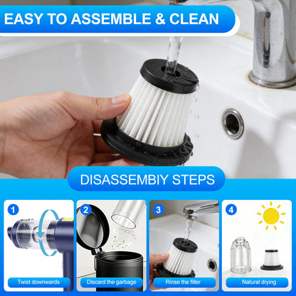 4-in-1 Cordless Vacuum Cleaner, 12000PA Portable Handheld Vacuum Cordless, with Brushless Motor, for Car, Home, Office,Blue + Gold