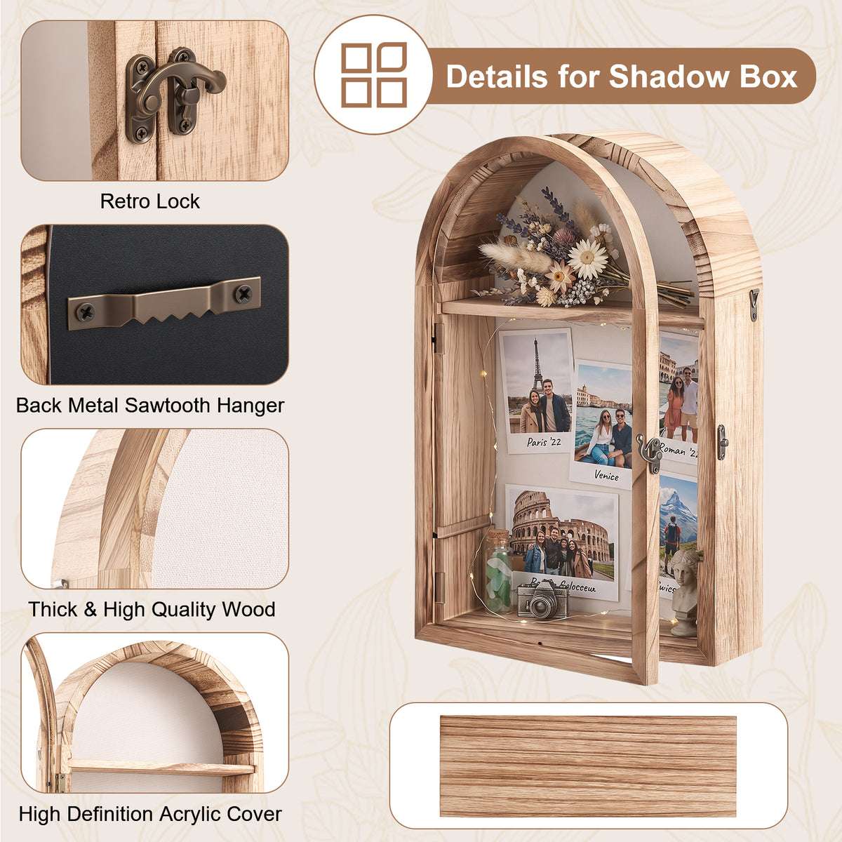 Shadow Box Frame, 11x17 Display Cases with Removable Shelves, Picture Frame Wedding Bouquet Memorabilia Medals Photos Memory Box for Keepsakes