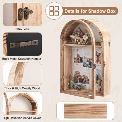 Shadow Box Frame, 11x17 Display Cases with Removable Shelves, Picture Frame Wedding Bouquet Memorabilia Medals Photos Memory Box for Keepsakes