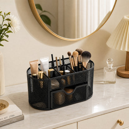 Mesh Desk Organizer, Desk Organizers and Accessories, Pen Holder with Drawers for Office Supplies, Black