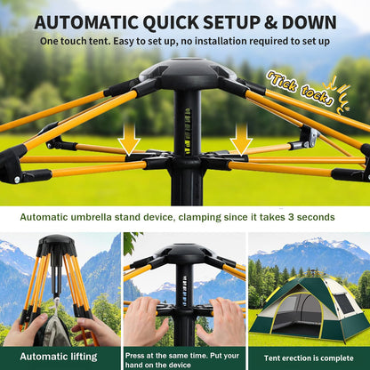 Pop up Canopy Instant Camping Tent, 2-4 Person Family Tents for Camping with Door & 3 Windows, Anti-UV Waterproof Easy Setup Camping Tent for Beach Camping Hiking Outdoor Backpacking, Dark Green