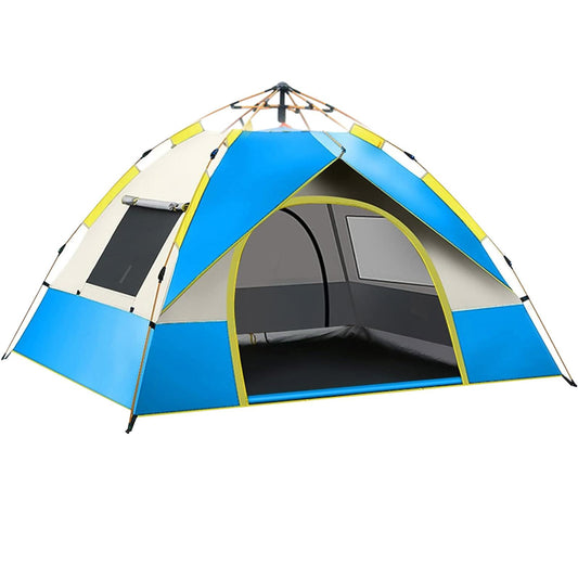 Pop up Canopy Instant Camping Tent, 2-4 Person Family Tents for Camping with Door & 3 Windows, Anti-UV Waterproof Easy Setup Camping Tent for Beach Camping Hiking Outdoor Backpacking, Blue