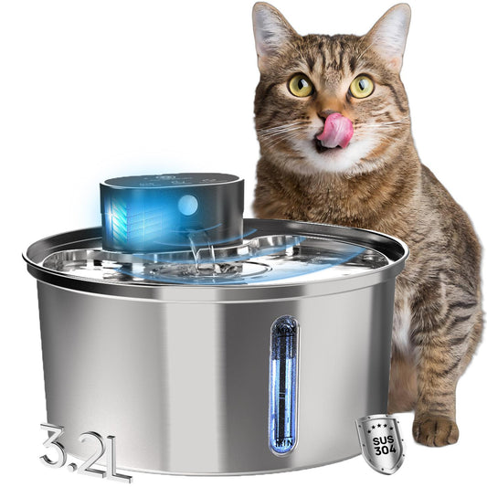Wireless Cat Water Fountain, Stainless Steel 108OZ/3.2L Cordless Automatic Sensory Cat Water Fountain, Battery Operated Pet Water Fountain Rechargeable Water Dispenser with 2 Filters for Cats Dogs
