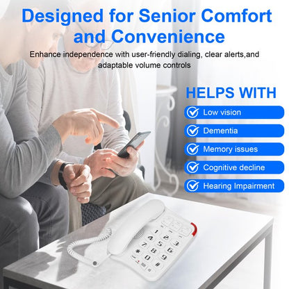Big Button Phone for Seniors, Corded Landline Telephone with 3 Picture Keys, Adjustable Volume & Ringing, One-Touch Dialling Phones for Elderly Suitable People with Vision Disorders/Hearing Damage