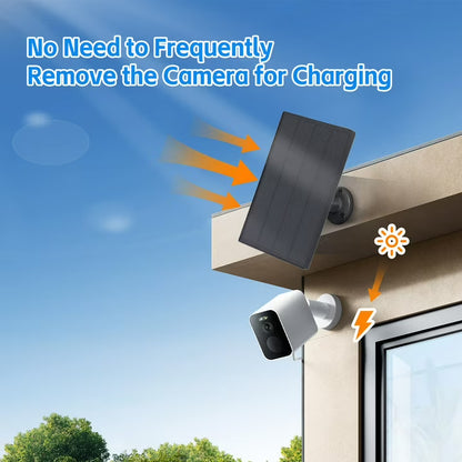 5W Solar Panel for Security Camera Outdoor, Solar Panel with Micro USB & USB C Port for DC 5V Outdoor Rechargeable Battery Camera, IP65 Waterproof, 360° Adjustable Mounting, 9.8ft Cable