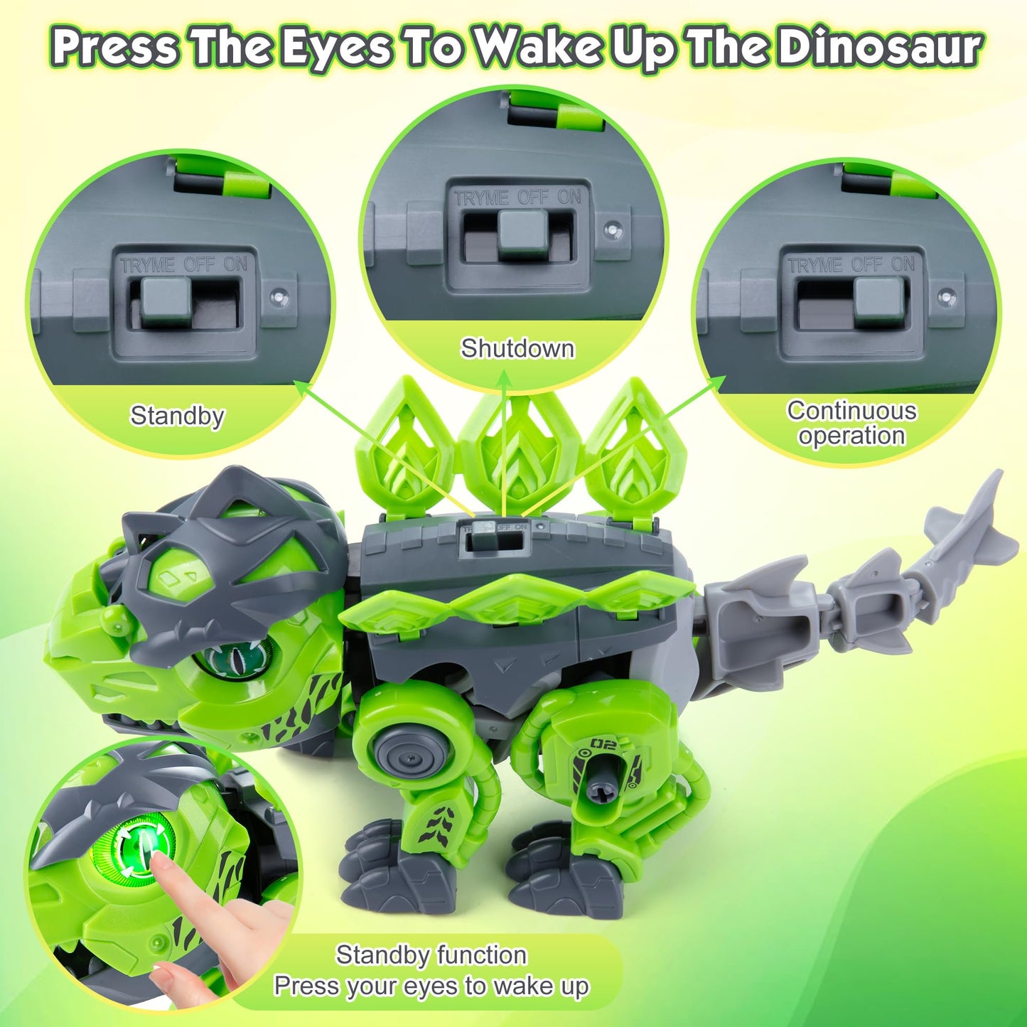 Dinosaurs Building Kits Electronic Walking Stegosaurus Dinosaur with LED Glowing Eyes & Roar Sounds, Electric Dinosaur Building Blocks for Boys, STEM Educational Learning Toys Gifts for Kids 3-8 Year