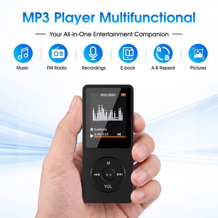16GB MP3 Player with Bluetooth 5.3, HiFi Music Player Built-in Speaker & Headphone Jack, Expandable 128GB, Portable Digital Audio Player w/ E-Book, Voice Recorder, Clock for Sports, Commute, Gifts