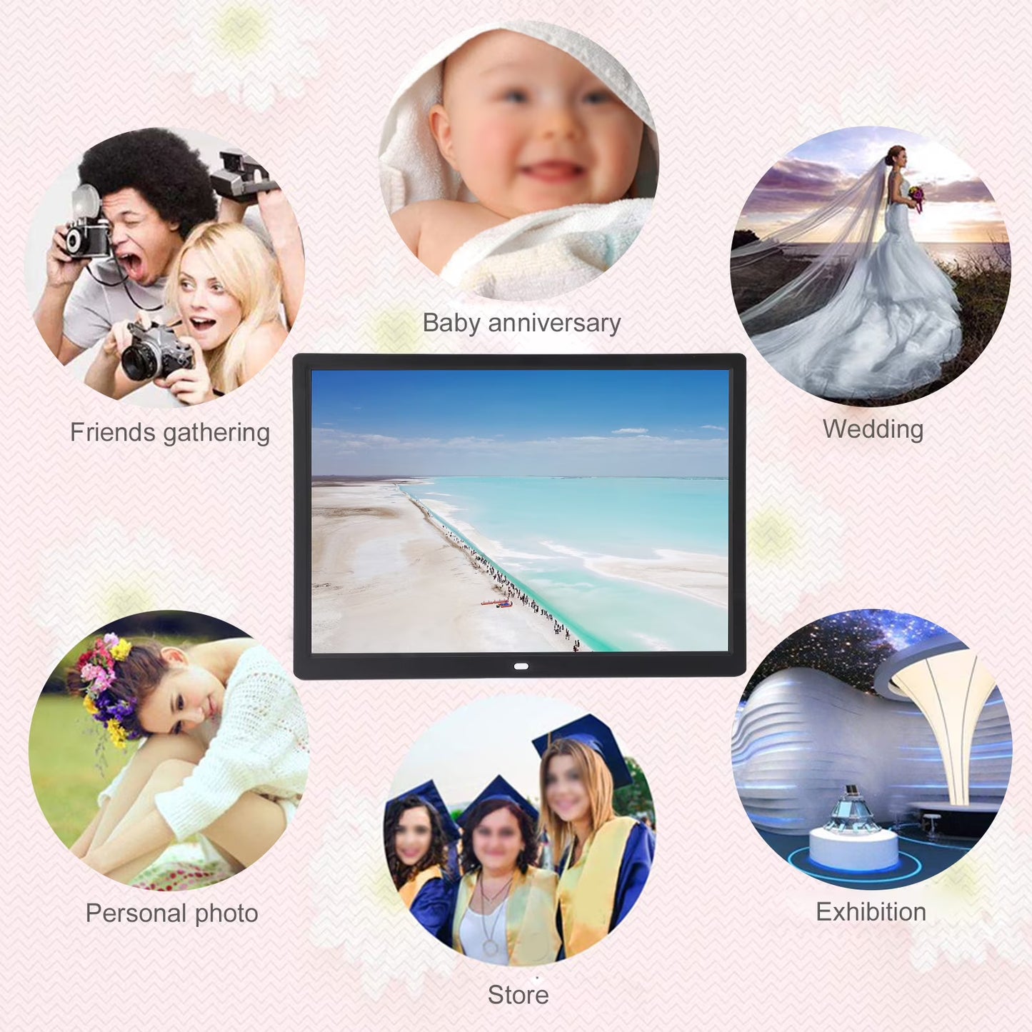 15" Digital Picture Frame with HD IPS Touch Screen Digital Photo Frame Supports up to 16GB Storage Cards, Auto-Rotate, Tabletop & Wall-Mounted Digital Frame Supports Share Photos Video, Black