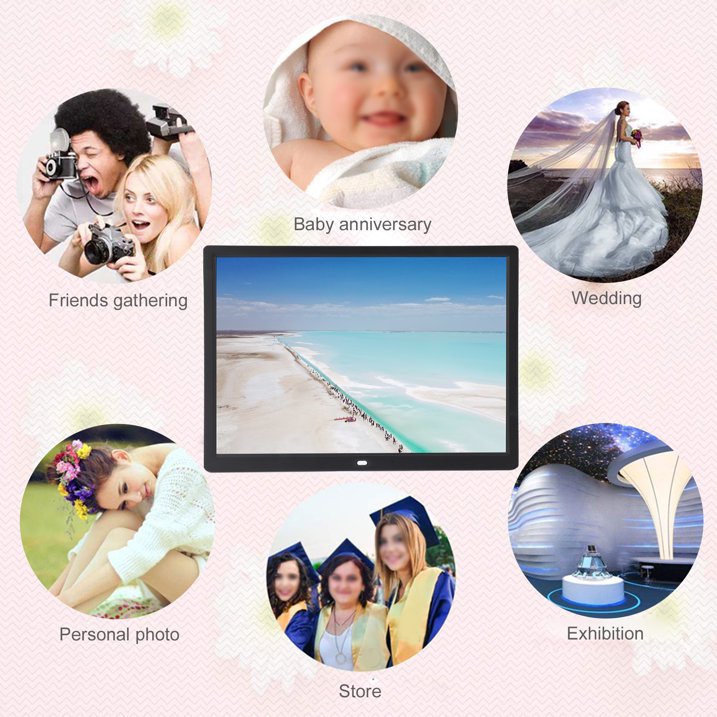 15" Digital Picture Frame with HD IPS Screen Digital Photo Frame Supports up to 16GB Storage Cards, Auto-Rotate, Tabletop & Wall-Mounted Digital Frame Supports Share Photos Video, Black