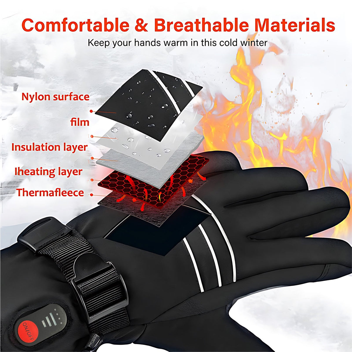 Rechargeable Heated Gloves for Men, 7.4V 6400mAh Electric Battery Heated Gloves for Winter Sports Motorcycle Ski Biking Hiking, Reusable Outdoor Work Hand Warmer, L