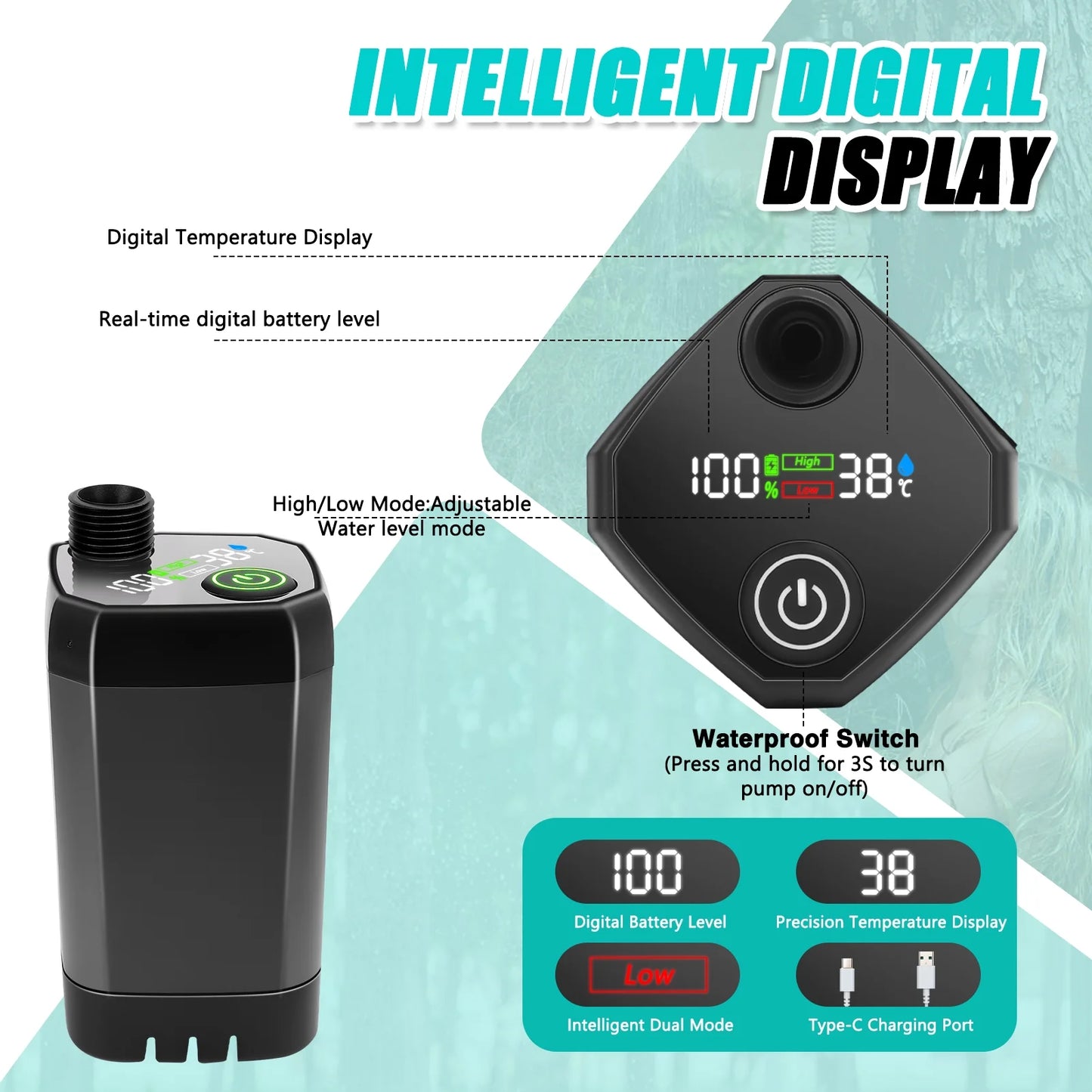 Portable Shower for Camping, 7800mAh Rechargeable Camping Shower with Intelligent LED Display, 4 Spray Modes, IPX7 Waterproof Outdoor Camp Pump Outdoor Shower Kit for Hiking, Travel, Car, Pet