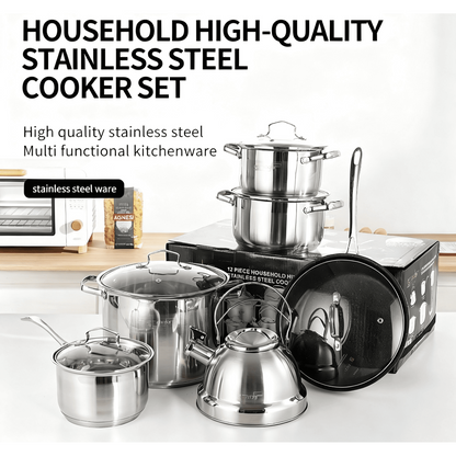 14 PCS Stainless Steel Cookware Set, Pots and Pans Set with Lids Non Toxic, Kitchen Induction Cookware with Utensil Sets For Oven & Dishwasher ,Heavy Premium Kitchen Cooking