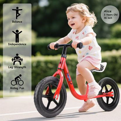 12-Inch Balance Bike No Pedal Lightweight Bike for Boys Girls 1.5 to 4 Years Old, Toddler Bike with Adjustable Seat, Carry Handle