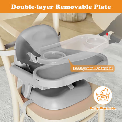 Baby Portable Booster Seat Adjustable Folding Baby Feeding Seat Toddler Chair for for Children up to 33 lbs, Gray