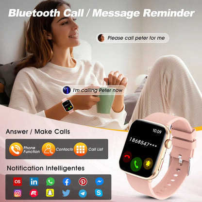 Smartwatch for Men Women, 1.85" HD Screen Smart Watch with Bluetooth Answer/Make Calls Fits for Android and iOS, 100+ Sport Modes/Message Reminder, IP68 Waterproof Fitness Tracker for Gift, Pink