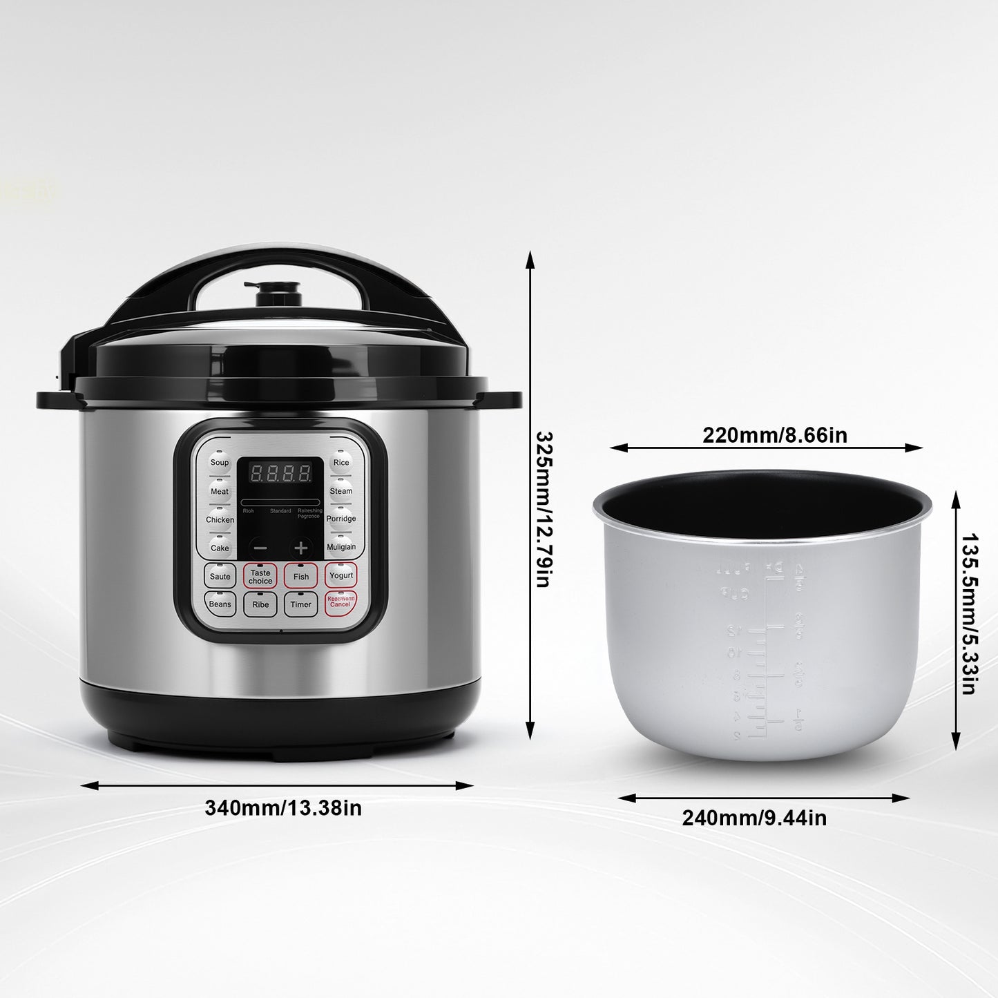 5.5 Quart Electric Pressure Cooker, 16-in-1 Multi-Functional Slow Cooker, Rice Cooker, Saute Pan, Soup Pot, Egg Cooker, Warmer, Preset Cooking, Stainless Steel
