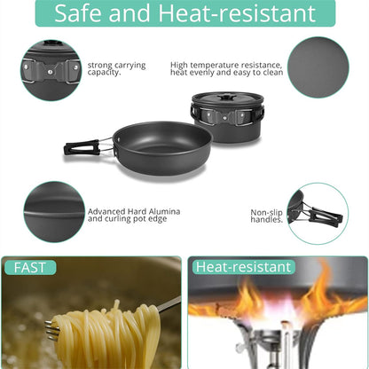 Eotvia Camping Pot And Pan, Stylish Aluminum Alloy Plastic Wood Camping Cookware Set Non Stick Coating With Spoon For Backpacking
