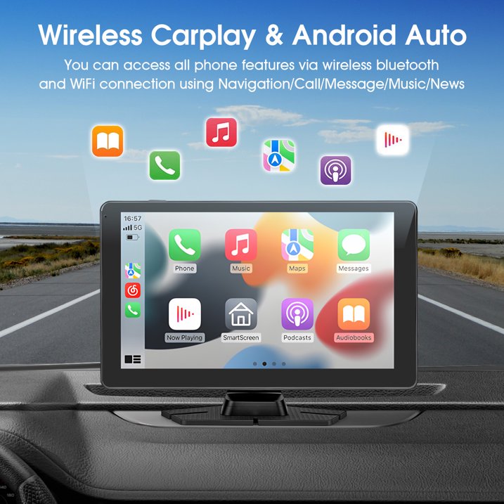 9" Wireless CarPlay Screen with Car Play & Android Auto for Car, 32GB SD Card, 4K Dash Cam, Voice Control, Backup Camera, Bluetooth, Mirror Link, Navigation, AUX, Plug and Play Car Stereo